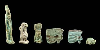 Egyptian Late Dynastic Glazed Faience Amulets (6)