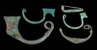5 Villanovan / Etruscan Bronze Fibulae Brooches