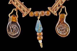 Necklace w/ Ancient Roman Glass Beads & Gold