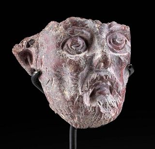 Miniature Palmyrene Red Porphyry Head of a Man
