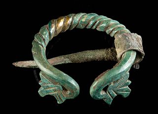 10th C. Viking Bronze Brooch w/ Dragon Heads