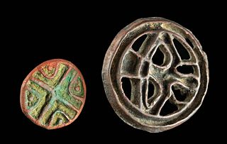 2 Bronze Age Bactrian Leaded Copper Stamp Seals