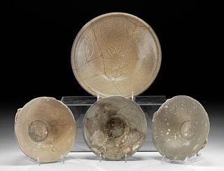 4 Chinese Ming Pottery Bowls, Marine Encrustations
