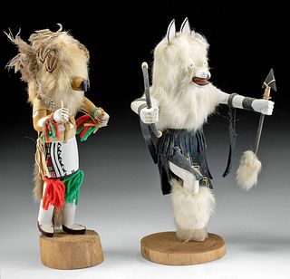 20th C. Navajo & Hopi Kachina Wood & Fur Dolls, (2)