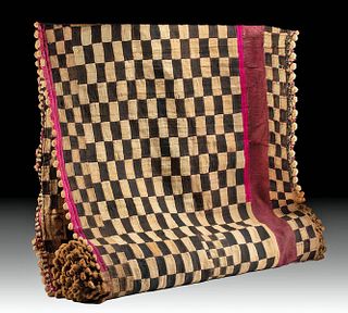 African Kuba Raffia Cloth Panel w/ Checkered Pattern