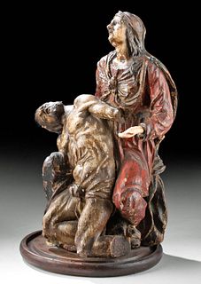 19th C. Spanish Colonial Painted Wood of the Pieta