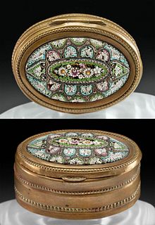 19th C. Italian Micromosaic Glass & Brass Snuff Box