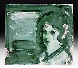 Harold Frank Mixed Media Painting - "Green Geisha"