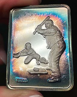 Spot Light Rainbow Toning "The Pro" 1916 Norman Rockwell 1 ozt .999 Silver Bar