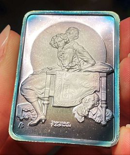 Spot Light Rainbow Toning "The Undercover Man" 1921 Norman Rockwell 1 ozt .999 Silver Bar
