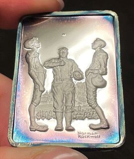 Spot Light Rainbow Toning "The Tossup" 1950 Norman Rockwell 1 ozt .999 Silver Bar
