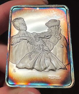 Spot Light Rainbow Toning "The First Haircut" 1918 Norman Rockwell 1 ozt .999 Silver Bar