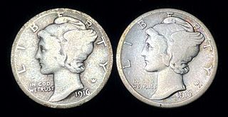 1916-P/S Mercury Silver Dimes (2-coins)