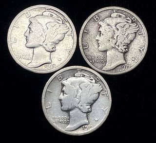 1919-P/D/S Mercury Silver Dimes (3-coins)