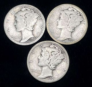 1920-P/D/S Mercury Silver Dimes (3-coins)