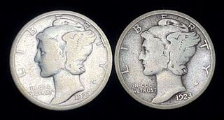 1923-P/S Mercury Silver Dimes (2-coins)