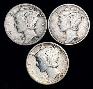 1929-P/D/S Mercury Silver Dimes (3-coins)