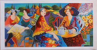 Patricia Govezensky- Original Serigraph on Paper "Relaxed Afternoon in the Garden"
