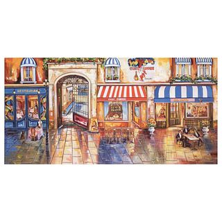 Alexander Borewko, "Street Restaurants" Hand Signed Limited Edition Giclee on Canvas with Letter of Authenticity.