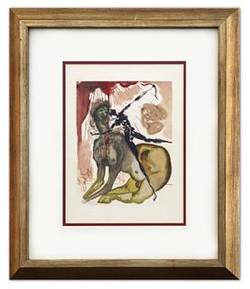 Salvador Dali- Original Color Woodcut on B.F.K. Rives Paper "Inferno 12"