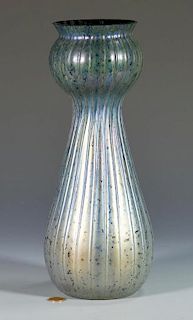 Steuben Type Blue Aurene  Art Glass Vase