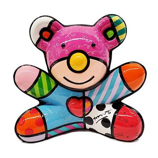 Romero Britto, "Summer Bear" Hand Signed Limited Edition Sculpture; Authenticated.
