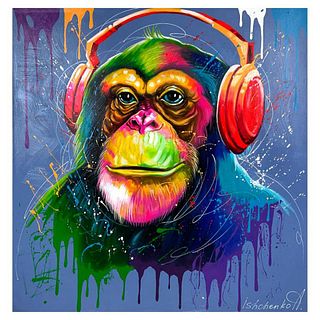 Alexander Ishchenko, "Chimp" Original Acrylic Painting on Canvas, Hand Signed with Letter Authenticity.
