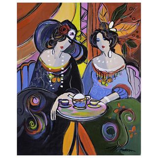 Isaac Maimon, "MÃ¨re Et Fille " Hand Signed Original Acrylic Painting on Canvas with Certificate of Authenticity.