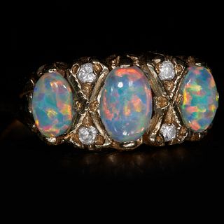 OPAL AND DIAMOND 3-STONE RING