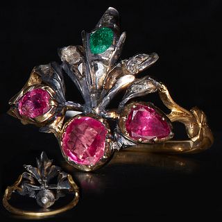 ANTIQUE RUBY DIAMOND AND EMERALD GIARDINETTO RING