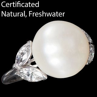 MAGNIFICENT NATURAL FRESHWATER PEARL WITH DIAMOND RING 