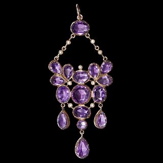 ANTIQUE AMETHYST AND PEARL DROP PENDANT