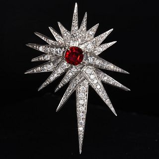 ANTIQUE SPINEL AND DIAMOND STAR BROOCH