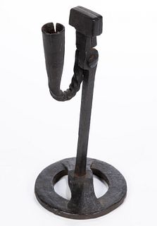 WROUGHT-IRON COMBINATION CANDLE AND RUSH HOLDER