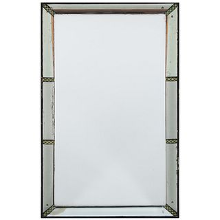 Art Deco Ebonized and Painted Mirror with Cushioned Mirror Frame