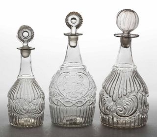 ASSORTED BLOWN-MOLDED THREE-MOLDED DECANTERS, LOT OF THREE