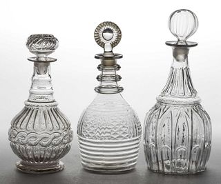 ASSORTED BLOWN-MOLDED THREE-MOLD DECANTERS, LOT OF THREE