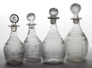 BLOWN-MOLDED THREE-MOLD DECANTERS, LOT OF FOUR