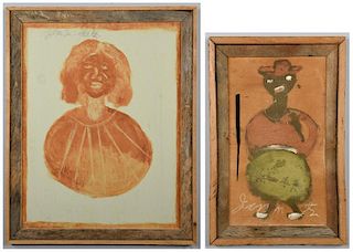 2 Jimmie Lee Sudduth Paintings, Grandma Moses and Man