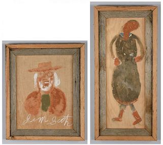 2 Jimmie Lee Sudduth Paintings, George Washington and Woman