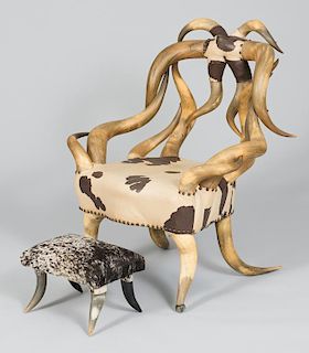 American Steer Horn Chair & Footstool