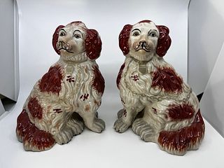 Pair of  English Staffordshire mantle dogs