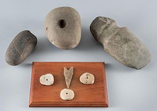 Group of Native American objects inc. 5" axe head