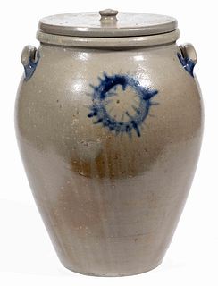 COFFMAN FAMILY ATTRIBUTED, ROCKINGHAM CO., SHENANDOAH VALLEY OF VIRGINIA DECORATED STONEWARE JAR WITH COVER