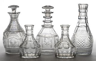 ASSORTED ANGLO-IRISH CUT GLASS DECANTERS, LOT OF FIVE