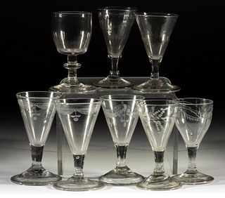 FREE-BLOWN FOLDED-FOOT GLASS WINES, LOT OF EIGHT