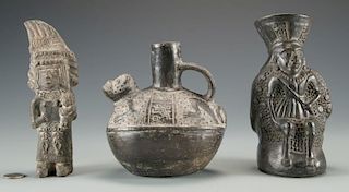 3 Peruvian Chimu Blackware Pottery Items