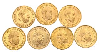 Seven Dutch 10 Guilder Uncirculated Gold Coins