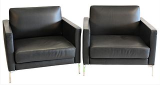 Pair of Leather Upholstered Knoll Club Chairs