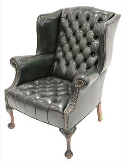 Tufted Leather Upholstered Wing Chair